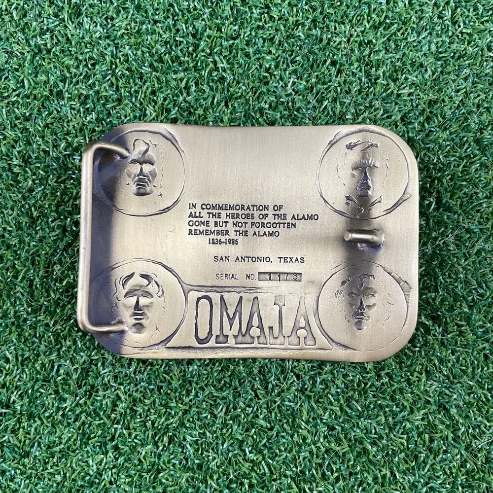 Vintage Alamo Brass San Antonio Travis Crockett Bowie Bonham Belt Buckle